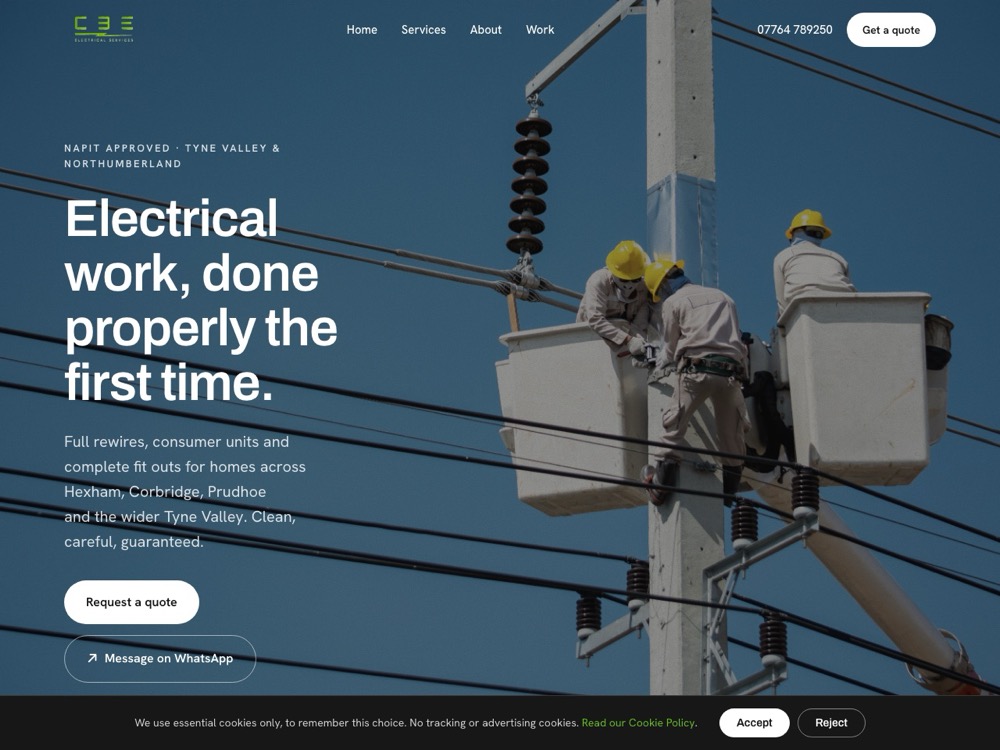 CBE Electrical Services website landing page