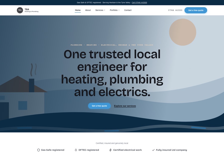 T.B.A. Heating & Plumbing website landing page
