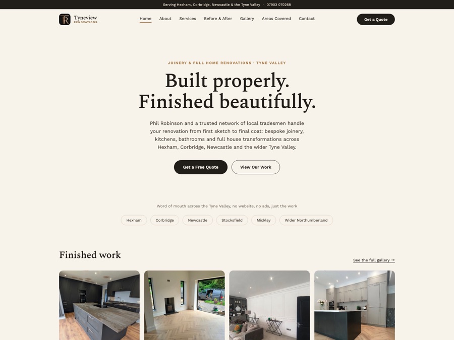 Tyneview Renovations website landing page